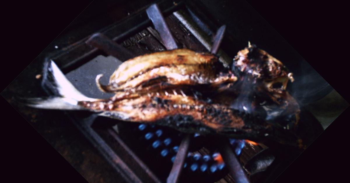 Dried fish on the fire